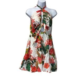 Gianni Bini Charlotte Womens 8 Tropical Floral Halter Dress Tie Front A-Line